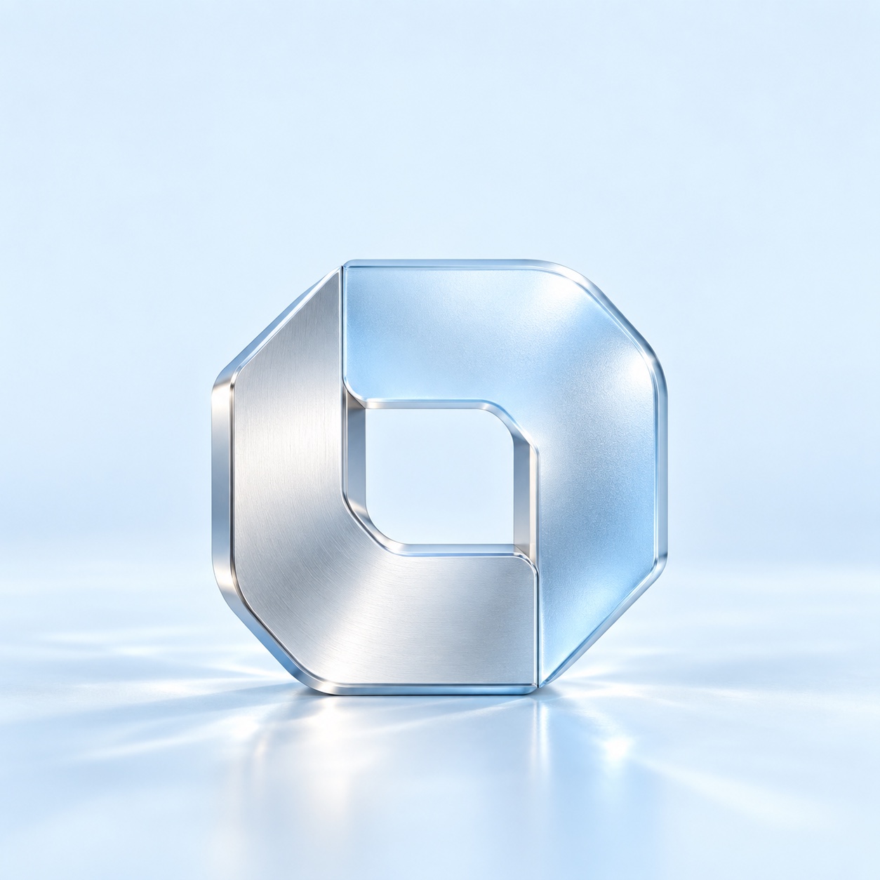 The OPUS symbol sculpted in ice-blue glass and pearl chrome